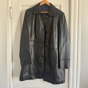 Tahari leather mid length coat